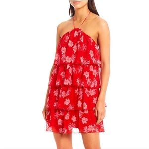 WAYF Floral Print Halter Neck Tiered Ruffle Detail Mini Dress NEW